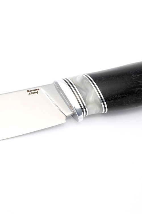 Нож Елец кованая сталь х12мф рукоять вставка акрил белый, черный граб 