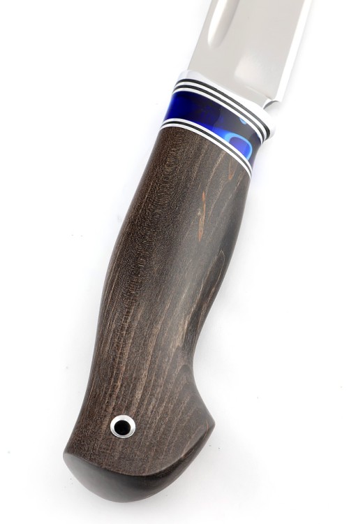 Нож Пеленгас сталь кованая х12мф рукоять вставка акрил синий, карельская береза коричневая 