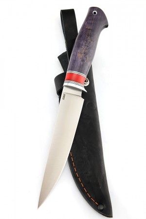 Нож Клык сталь ELMAX  рукоять красный акрил стабилизированная карельская береза фиолетовая
