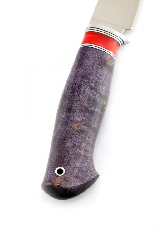 Нож Клык сталь ELMAX  рукоять красный акрил стабилизированная карельская береза фиолетовая 