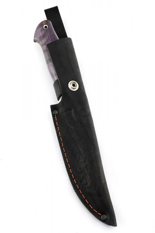 Нож Клык сталь ELMAX  рукоять красный акрил стабилизированная карельская береза фиолетовая 