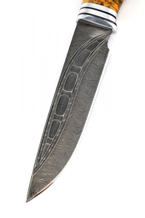 Нож Буран сталь дамаск долы-камень рукоять кап клена 