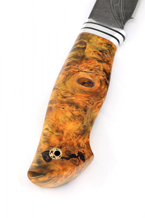 Нож Буран сталь дамаск долы-камень рукоять кап клена 