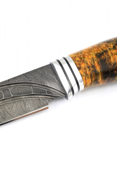 Нож Буран сталь дамаск долы-камень рукоять кап клена 