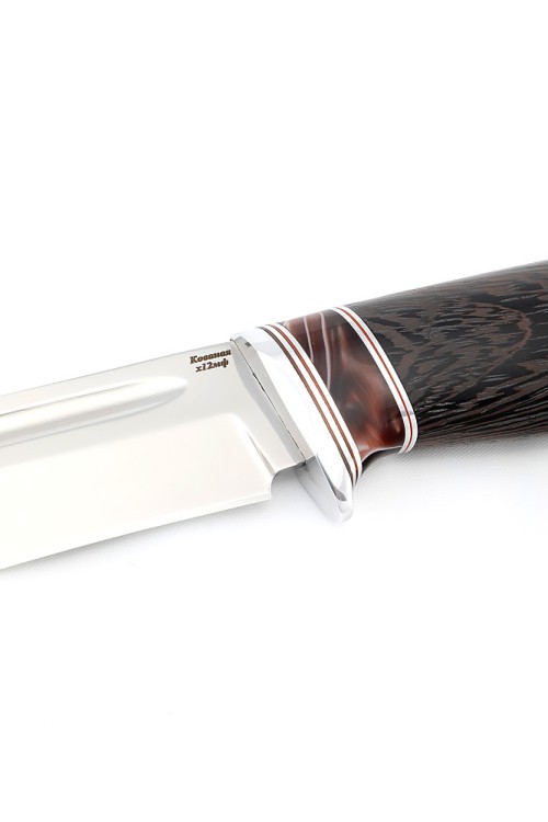 Нож Лось сталь кованая х12мф рукоять вставка акрил коричневый, венге 