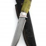 Нож Разделочный сталь дамаск ламинированный рукоять вставка акрил белый карельская береза зеленая 