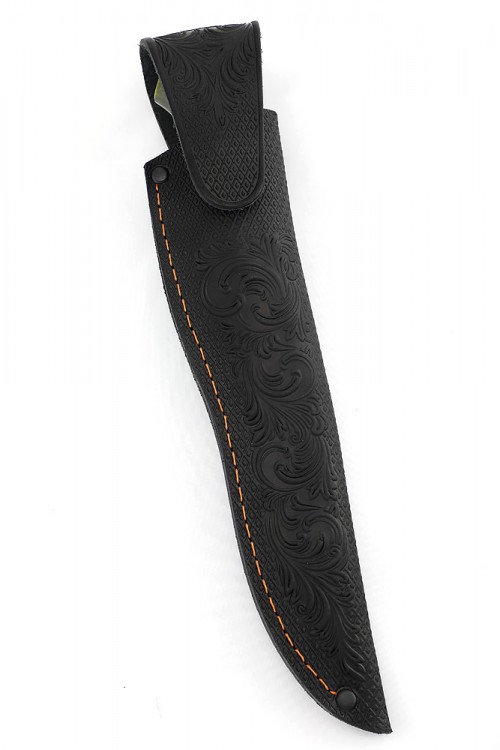 Нож Разделочный сталь дамаск ламинированный рукоять вставка акрил белый карельская береза зеленая 