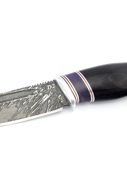 Нож Малыш сталь D2 рукоять вставка акрил фиолетовый, черный граб 