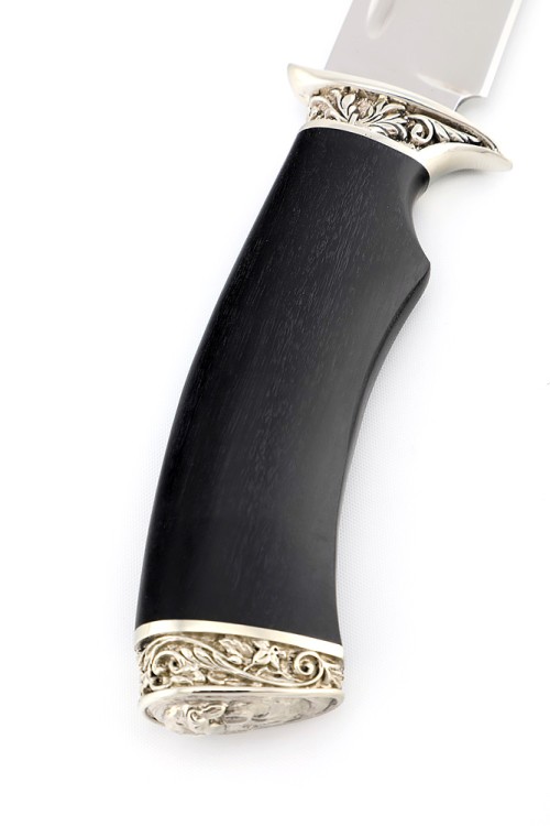 Нож Корсар сталь кованая Х12МФ рукоять мельхиор, черный граб 