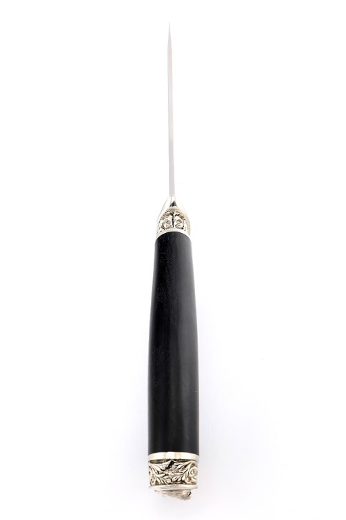 Нож Корсар сталь кованая Х12МФ рукоять мельхиор, черный граб 