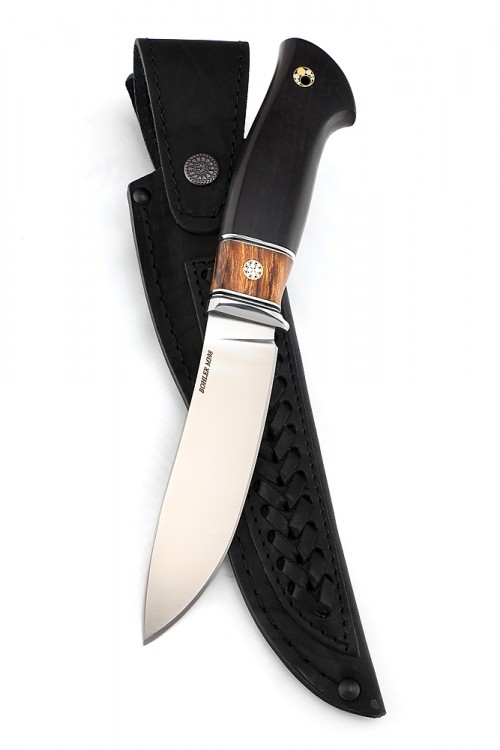 Нож №3 сталь М398, рукоять черный граб, вставка айронвуд, мозаичные пины 