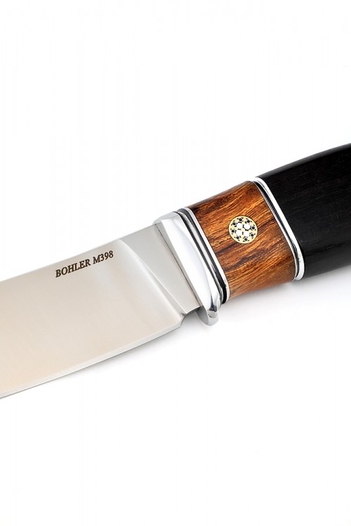 Нож №3 сталь М398, рукоять черный граб, вставка айронвуд, мозаичные пины 