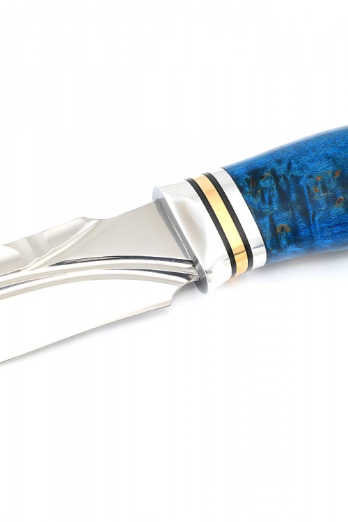 Нож Хищник кованая сталь х12мф долы-камень рукоять кап клена синий 