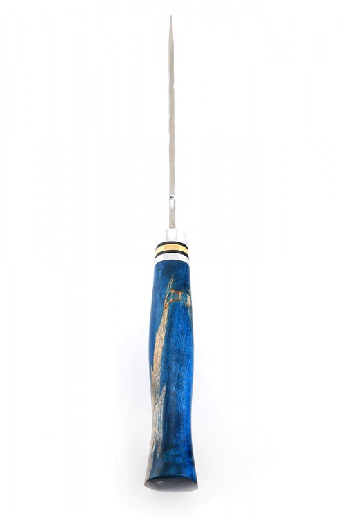 Нож Хищник кованая сталь х12мф долы-камень рукоять кап клена синий 