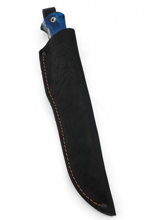 Нож Хищник кованая сталь х12мф долы-камень рукоять кап клена синий 