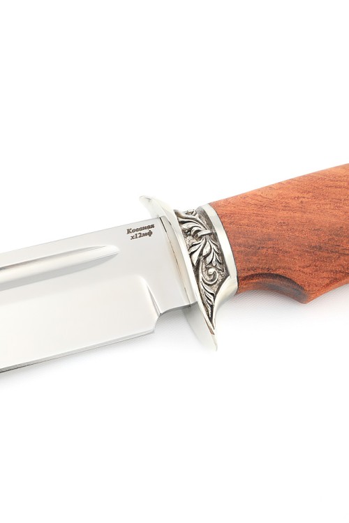 Нож Корсар сталь кованая Х12МФ рукоять мельхиор, бубинга 