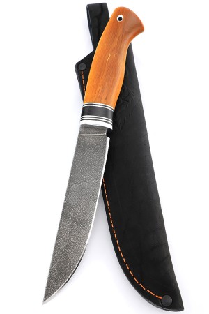 Нож Перун сталь ХВ5 рукоять вставка черный граб, карельская береза янтарная