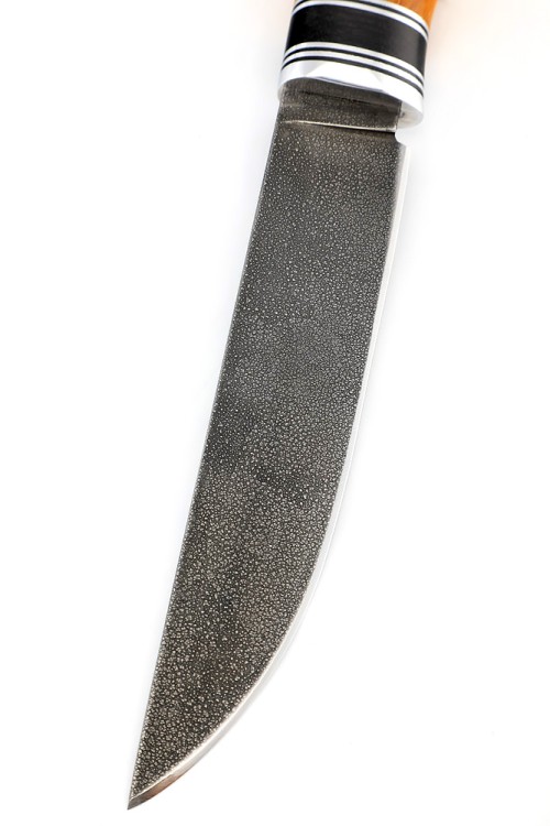 Нож Перун сталь ХВ5 рукоять вставка черный граб, карельская береза янтарная 