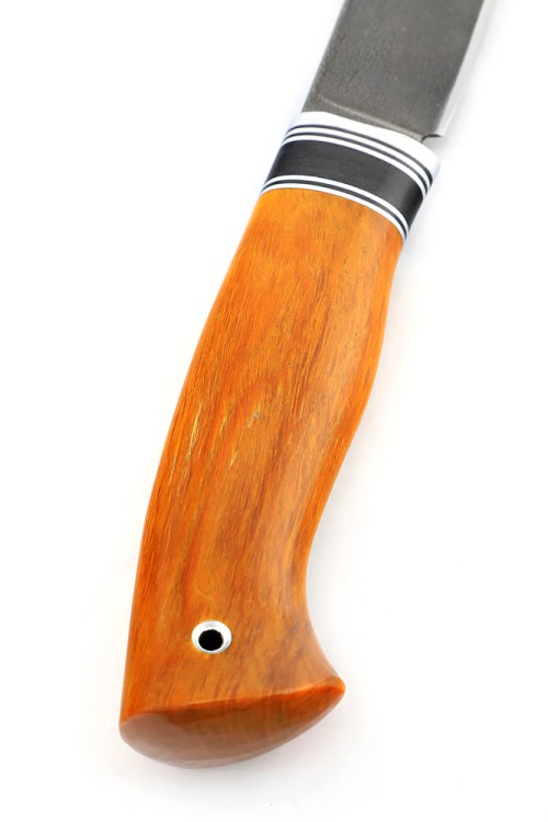 Нож Перун сталь ХВ5 рукоять вставка черный граб, карельская береза янтарная 