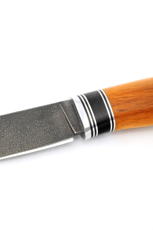 Нож Перун сталь ХВ5 рукоять вставка черный граб, карельская береза янтарная 