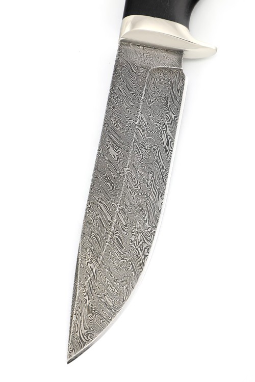 Нож Волк сталь дамаск рукоять мельхиор, черный граб 