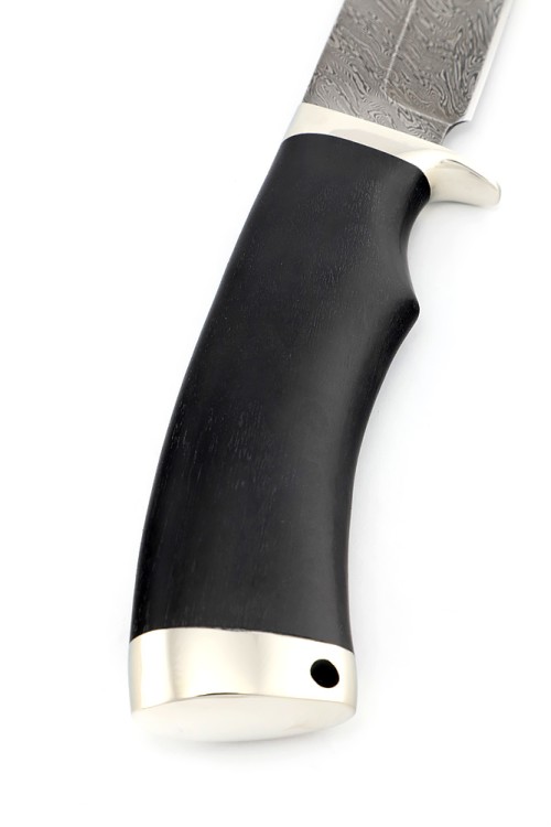 Нож Волк сталь дамаск рукоять мельхиор, черный граб 