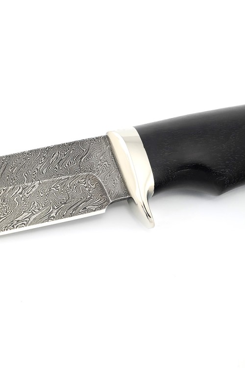Нож Волк сталь дамаск рукоять мельхиор, черный граб 