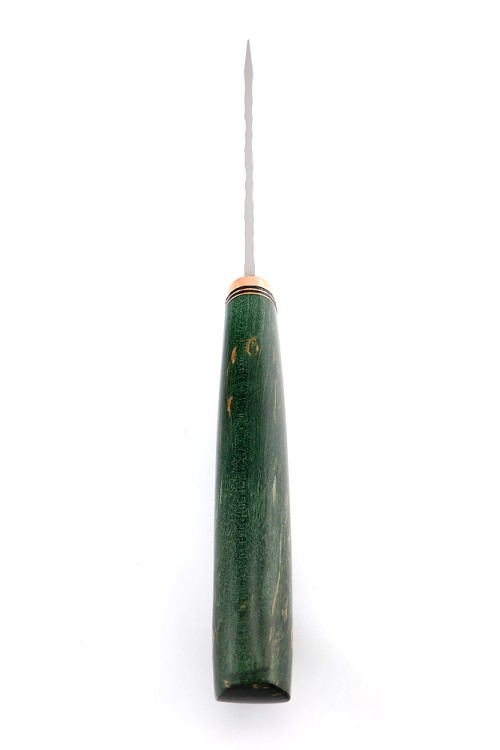 Нож Оскал сталь кованая х12мф - камень, рукоять медь, карельская береза зеленая 