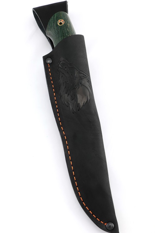 Нож Оскал сталь кованая х12мф - камень, рукоять медь, карельская береза зеленая 